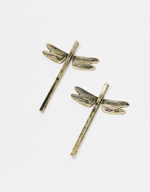 Pasadores para el cabello dorados con diseño de libélula de Reclaimed Vintage