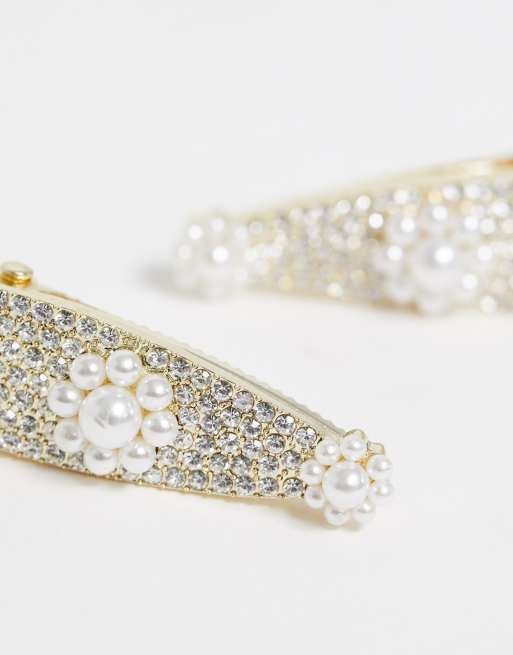 Pasadores para plateados con adornos de strass y perlas de Ashiana | ASOS