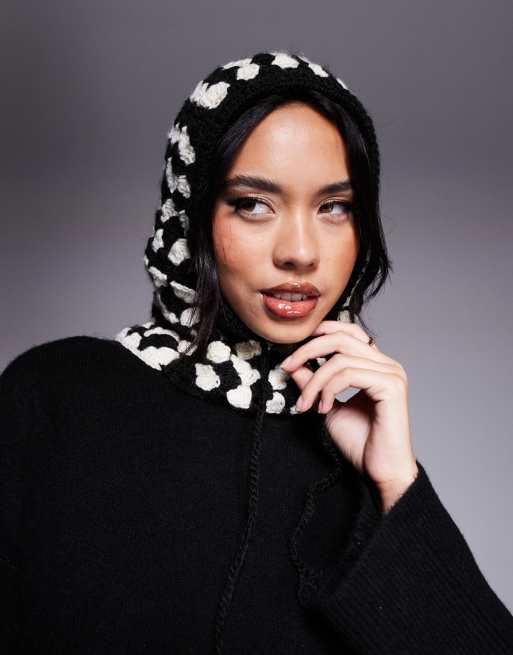 Pasamontañas negro y blanco de punto de croché Ski de 4505 , 2 de 4