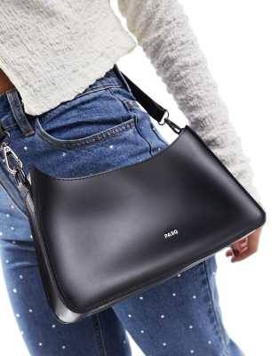 PASQ 90s minimal shoulder bag with detachable crossbody strap in black - view 1
