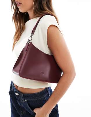 PASQ 90s minimal shoulder bag with detachable crossbody strap in burgundy - view 1