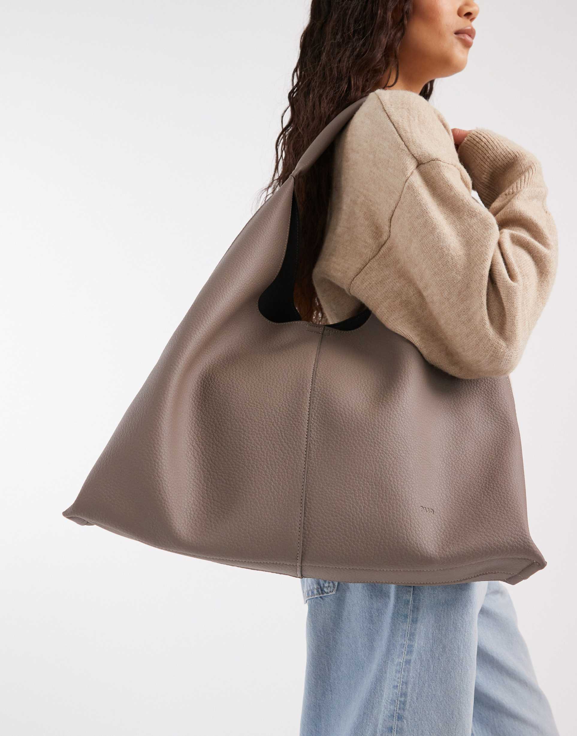 pasq a-line soft paneled shoulder bag in gray grain