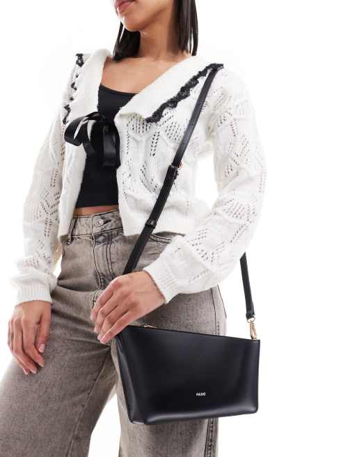 PASQ - Asymmetrische schoudertas met crossbody band in zwart, 4 van 4