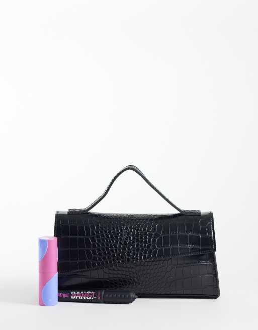 PASQ asymmetrisk taske med tophank og crossbody-rem i sort krokodillelook, 2 af 4