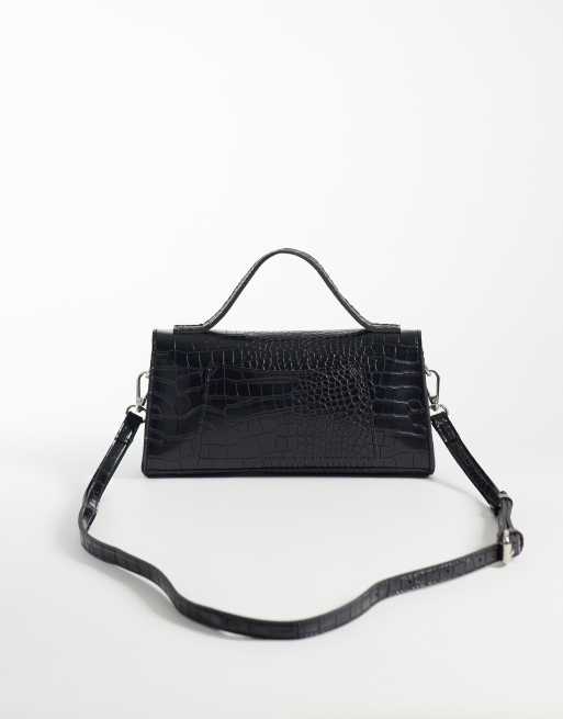 PASQ asymmetrisk taske med tophank og crossbody-rem i sort krokodillelook, 4 af 4
