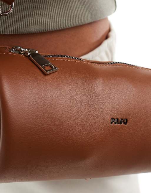 PASQ baguette shoulder bag with detachable crossbody strap in dark brown , 4 of 4