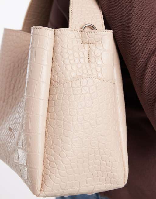 PASQ - Beige bucket-taske med crossbody-rem og krokodillemønster, 3 af 4