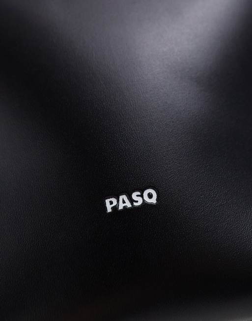 PASQ – Beuteltasche in Schwarz mit Kettengriff oben und abnehmbarem Tragegurt, 4 von 4