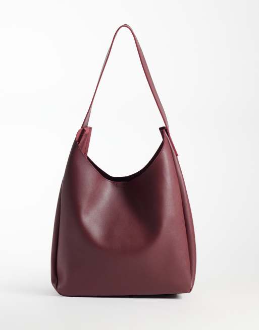 PASQ blød slouch skuldertaske i burgundy, 4 af 4