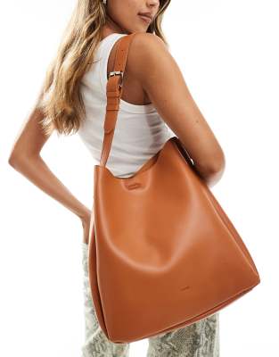 boho slouch shoulder tote bag in tan-White