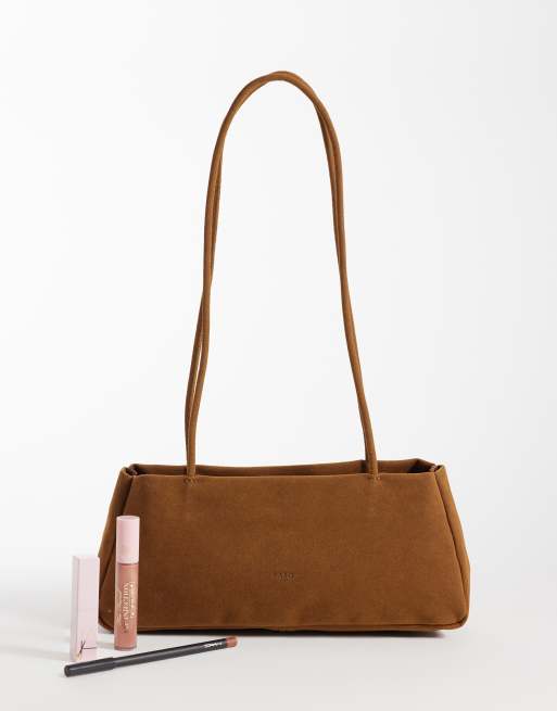 PASQ - Bolso de hombro tostado minimalista con correa larga de antelina, 2 de 4