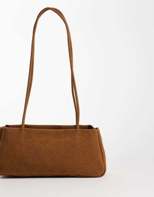 PASQ - Bolso de hombro tostado minimalista con correa larga de antelina, 4 de 4
