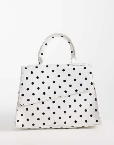 PASQ - bolso de mano con solapa diagonal y bandolera con lunares blancos - view 1