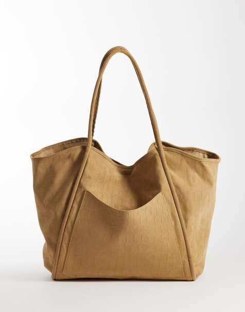 PASQ - Bolso tote color arena extragrande de antelina efecto cocodrilo - view 1