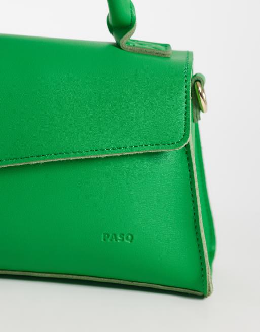 PASQ borsa a mano con patta diagonale e tracolla in verde, 3 di 4
