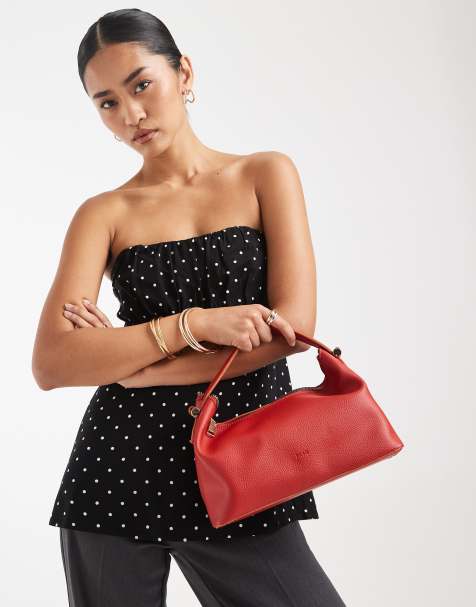 PASQ - Borsa a mano morbida con zip e tracolla rossa effetto granato - view 1