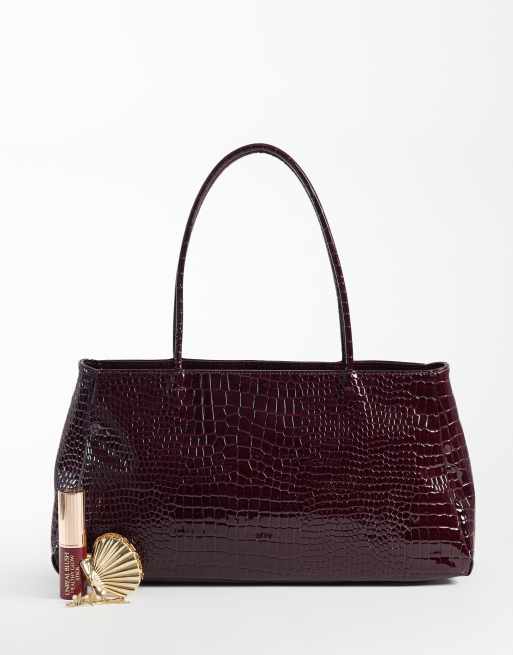 PASQ borsa a spalla minimal in bordeaux effetto coccodrillo, 2 di 4
