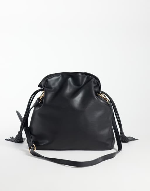 PASQ borsa crossbody grande con coulisse nera, 4 di 4