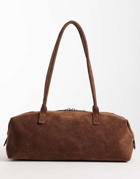 PASQ - Borsa da spalla allungata in camoscio sintetico marrone - view 1