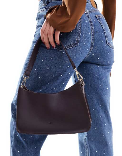 PASQ - Borsa da spalla minimal stile anni '90 color marrone cioccolato con tracolla rimovibile
