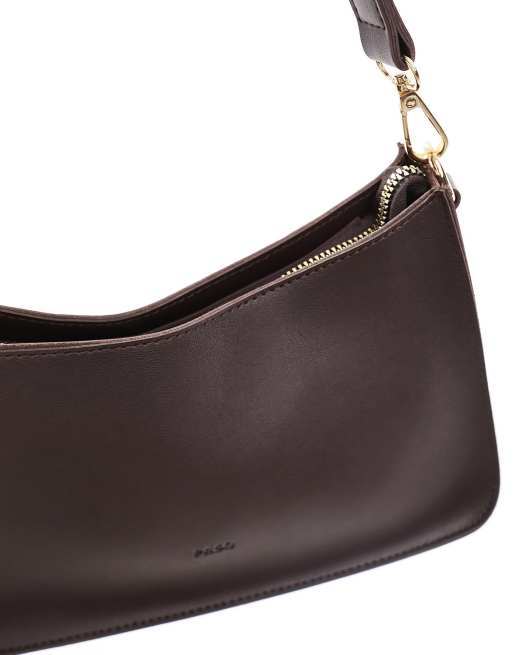 PASQ - Borsa da spalla minimal stile anni '90 color marrone cioccolato con tracolla rimovibile, 2 di 4