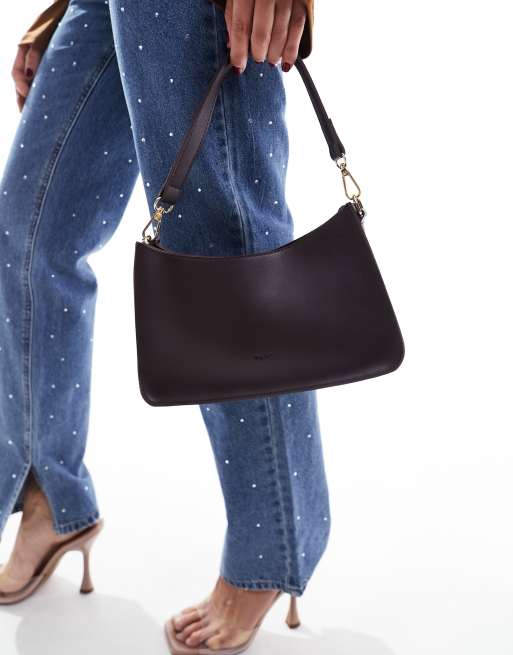 PASQ - Borsa da spalla minimal stile anni '90 color marrone cioccolato con tracolla rimovibile, 3 di 4