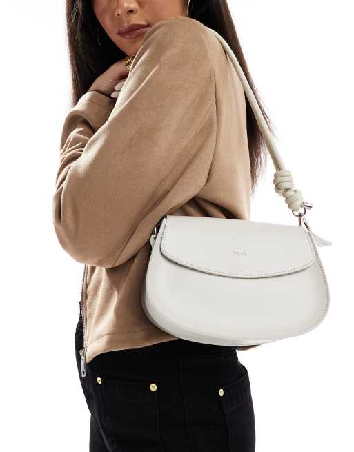 PASQ - Borsa da spalla stile bisaccia color pietra con dettagli annodati