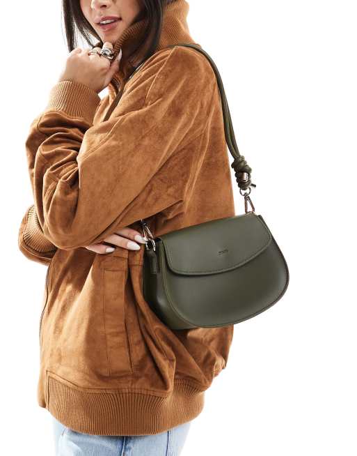 PASQ - Borsa da spalla stile bisaccia verde oliva con dettagli annodati