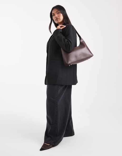 PASQ - Borsa da spalla strutturata marrone, 4 di 4