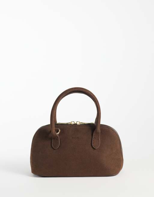 PASQ borsa mini a mano con doppio manico in camoscio color cioccolato, 1 di 4