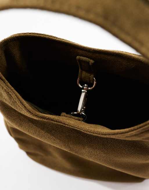 PASQ - Borsa piccola morbida in camoscio sintetico verde scuro con tracolla, 3 di 4