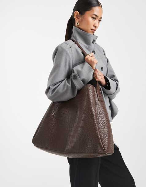 PASQ - Borsa shopping con tracolla singola marrone coccodrillo - view 1