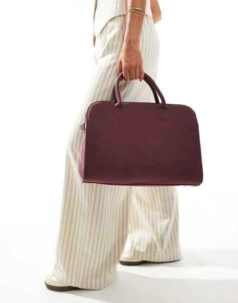 PASQ - Borsa shopping in camoscio sintetico bordeaux con tracolla e manico superiore - view 1