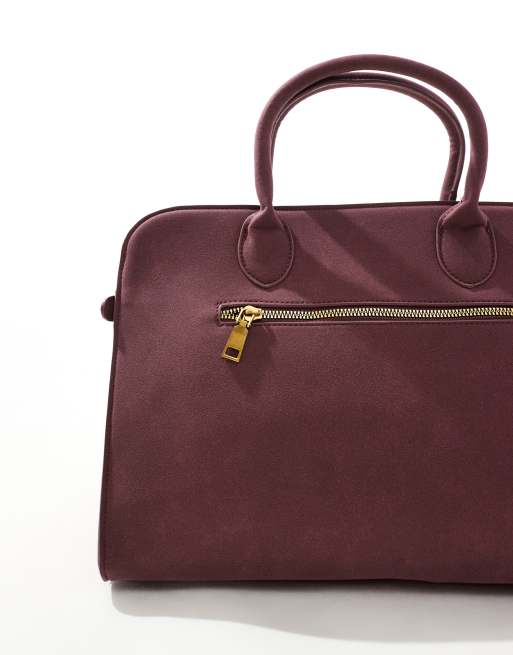 PASQ - Borsa shopping in camoscio sintetico bordeaux con tracolla e manico superiore, 3 di 4
