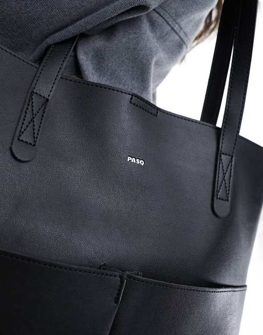 PASQ - Borsa shopping nera con due tasche e pochette estraibile, 4 di 4