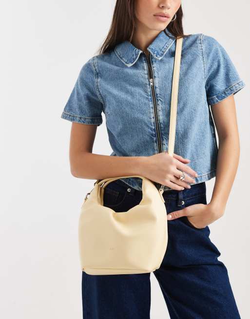 PASQ - Borsetta a tracolla con manico superiore e coulisse color giallo burro