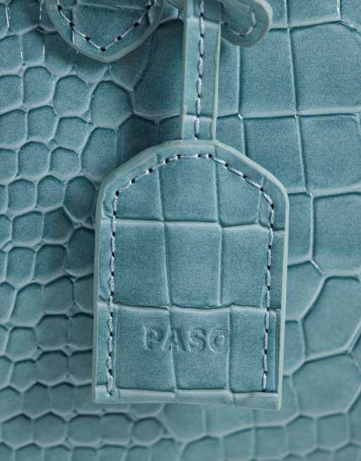 PASQ Bowlingtasche mit Umhängegurt in Hellblau mit Kroko-Optik, 3 von 4