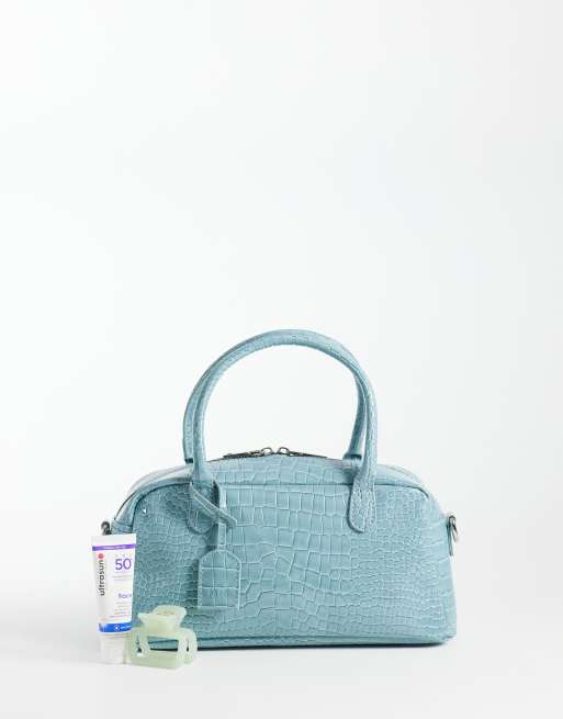 PASQ bowlingtaske med crossbody-rem i lyseblå croco, 2 af 4