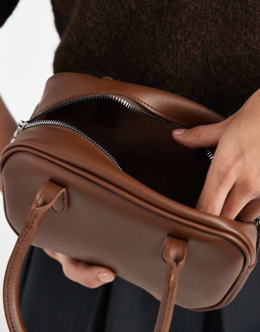 PASQ - Brun mini-taske med crossbody-rem og hank øverst, 4 af 4