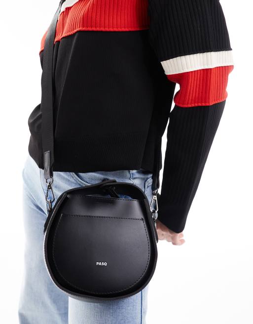 PASQ circle cross body bag with wristlet detail in black | ASOS 