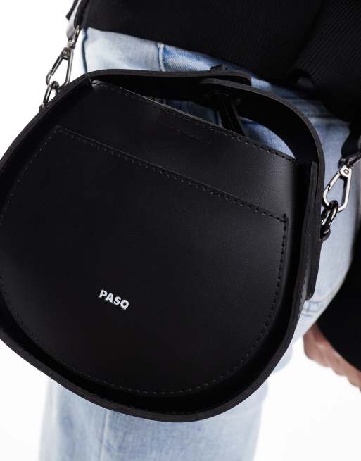 PASQ circle cross body bag with wristlet detail in black | ASOS 