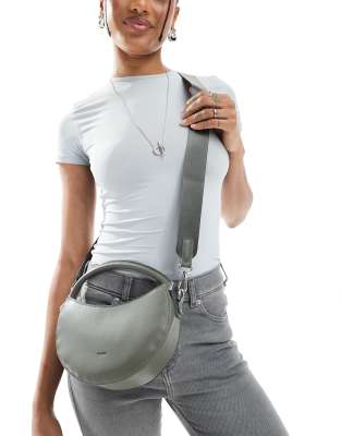 circle grab bag with crossbody strap in gray