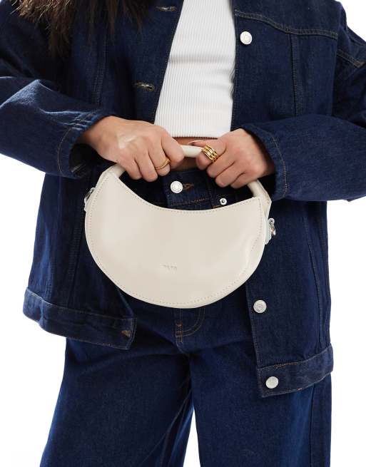 PASQ circle grab bag with crossbody strap in off white, 3 of 4