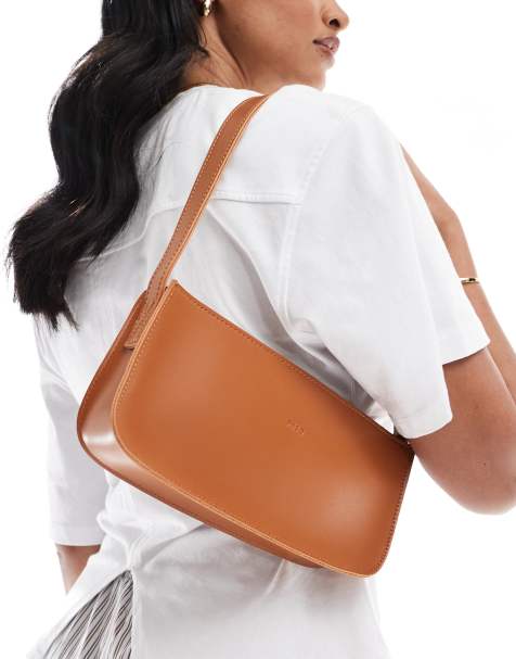 PASQ clean baguette shoulder bag in tan - view 1