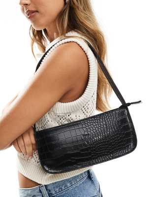 croc baguette shoulder bag in black