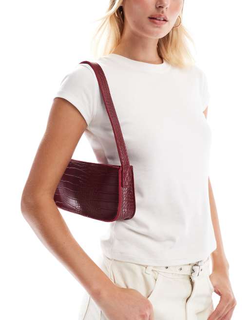 PASQ croc baguette shoulder bag in dark burgundy