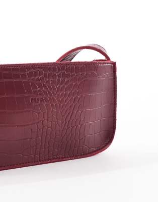 PASQ croc baguette shoulder bag in dark burgundy | ASOS