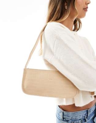 croc baguette shoulder bag in ecru-White