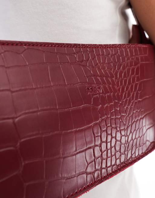 PASQ croc minimal shoulder bag in dark burgundy, 4 of 4