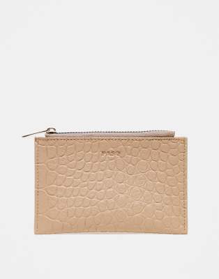 PASQ croc zip top cardholder in beige